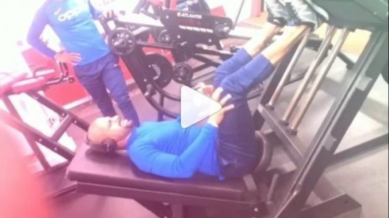 With a heavily bandaged left hand, Dhawan was seen doing lower body exercises in a short video posted by him on his Twitter page. (Photo:Screengrab) With a heavily bandaged left hand, Dhawan was seen doing lower body exercises in a short video posted by him on his Twitter page. (Photo:Screengrab)