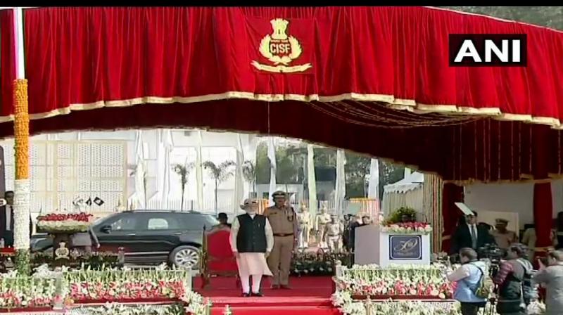 Prime Minister Narendra Modi addressed the 50th raising day of the Central Industrial Security Force as the Chief Guest. (Photo: Twitter/ANI) Prime Minister Narendra Modi addressed the 50th raising day of the Central Industrial Security Force as the Chief Guest. (Photo: Twitter/ANI)