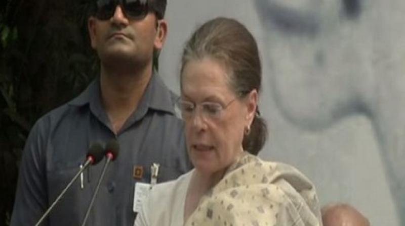 Sonia concluded by saying that the Congress party has been following Mahatma Gandhi's path and it will continue to do so in the future. (Photo: ANI) Sonia concluded by saying that the Congress party has been following Mahatma Gandhi's path and it will continue to do so in the future. (Photo: ANI)
