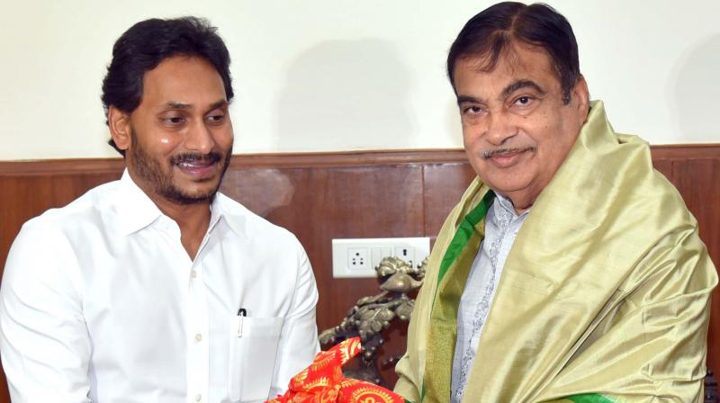 Chief Minister YS Jagan Mohan Reddy calls on Union Minister for Road Transport and Highways Nitin Gadkari on Wednesday (Photo by arrangement)