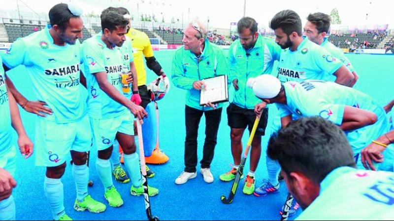 Roelant Oltmans’ (centre) took over as India’s head coach in 2015. Roelant Oltmans’ (centre) took over as India’s head coach in 2015.