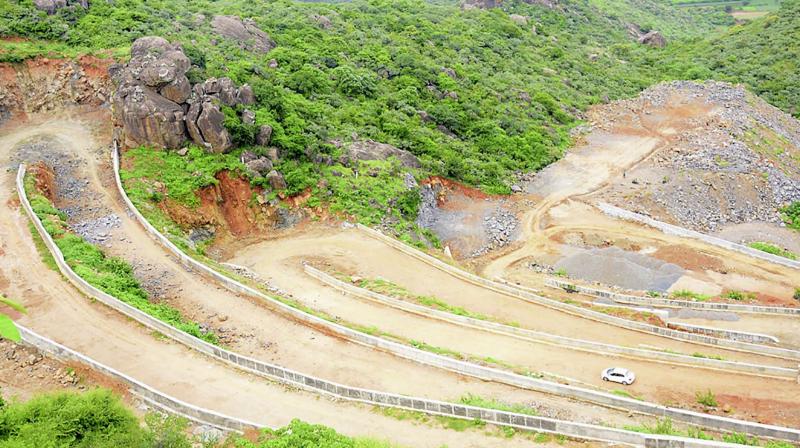 A view of the under-construction ghat road to Kondaveedu fort on Thursday. (Photo: DC) A view of the under-construction ghat road to Kondaveedu fort on Thursday. (Photo: DC)