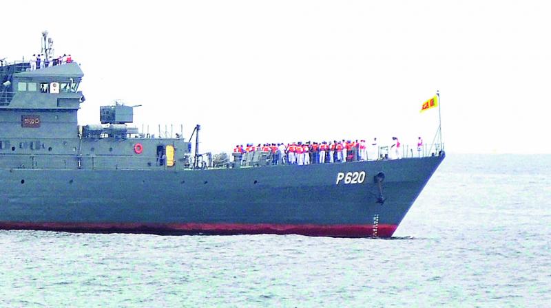 Sri Lankan Naval ship Sayura sails close to the sea shore as it enters the Visakhapatnam harbour on Thursday, after taking part in the SLINEX 2017, a bi-lateral Naval Exercise between India and Sri Lanka. (Photo: DC) Sri Lankan Naval ship Sayura sails close to the sea shore as it enters the Visakhapatnam harbour on Thursday, after taking part in the SLINEX 2017, a bi-lateral Naval Exercise between India and Sri Lanka. (Photo: DC)