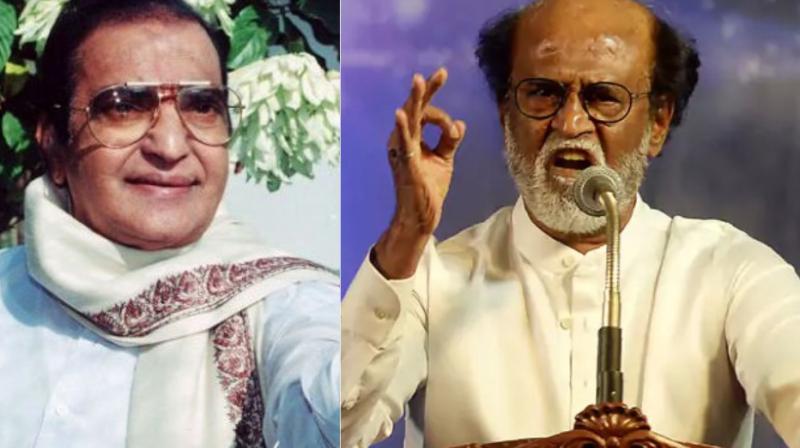 Former Chief Minister of Andhra Pradesh, actor, producer NT Rama Rao and Rajinikanth. Former Chief Minister of Andhra Pradesh, actor, producer NT Rama Rao and Rajinikanth.
