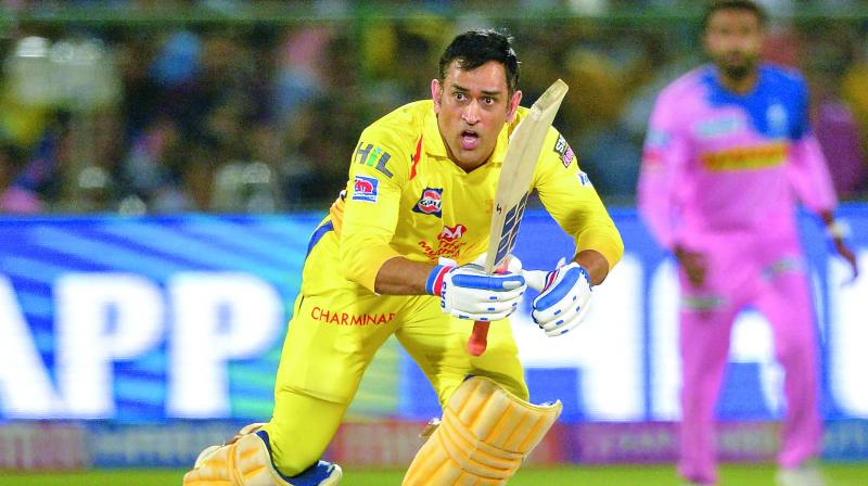 Chennai Super Kings captain Mahendra Singh Dhoni plays a shot on way to his half-century against Rajasthan Royals at the Sawai Mansingh Stadium in Jaipur on Thursday (Photo: AFP) Chennai Super Kings captain Mahendra Singh Dhoni plays a shot on way to his half-century against Rajasthan Royals at the Sawai Mansingh Stadium in Jaipur on Thursday (Photo: AFP)