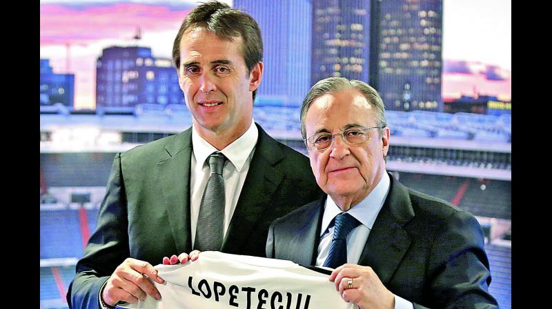 President of Real Madrid, Florentino Perez (right) and newly appointed Real Madrid coach Julen Lopetegui. (Photo:AP) President of Real Madrid, Florentino Perez (right) and newly appointed Real Madrid coach Julen Lopetegui. (Photo:AP)