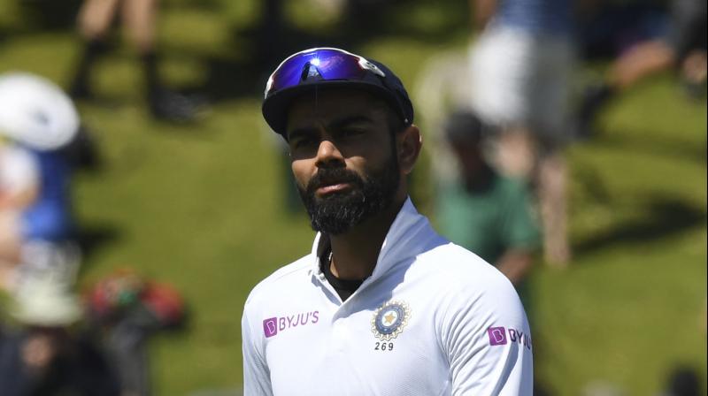 Indias captain Virat Kohli walks off the field following his teams ten wicket loss during the first cricket test between India and New Zealand at Basin Reserve in Wellington, New Zealand, February 24, 2020. (AP)