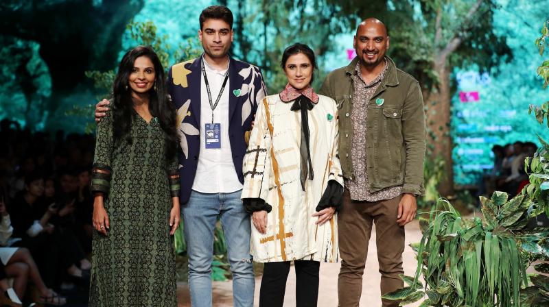 Designers at Green Heart Fashion Show; L-R: Shalini James, Sahil Kochhar, Rina Dhaka and Samant Chauhan. (Photo: FDCI) Designers at Green Heart Fashion Show; L-R: Shalini James, Sahil Kochhar, Rina Dhaka and Samant Chauhan. (Photo: FDCI)