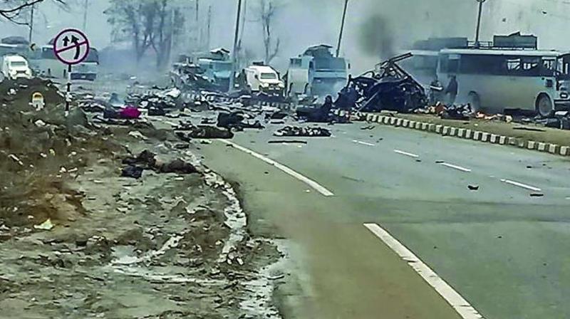 File photo of the scene of attack on a CRPF convoy on February 14, 2019. (PTI)