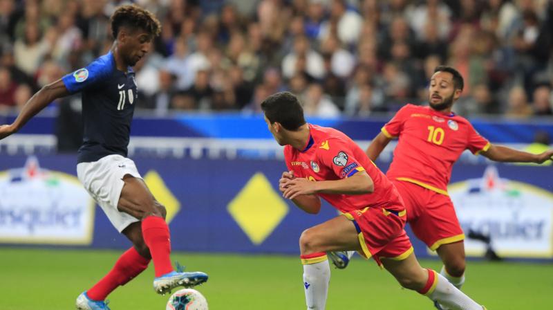 France forward Kingsley Coman grabbed his third goal in two matches as he inspired the hosts to a 3-0 win against Andorra in their Euro 2020 Group H qualifier on Tuesday. (Photo:AP) France forward Kingsley Coman grabbed his third goal in two matches as he inspired the hosts to a 3-0 win against Andorra in their Euro 2020 Group H qualifier on Tuesday. (Photo:AP)