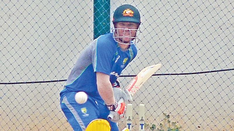Australia’s David Warner during a practice session. (Photo: E.K. Sanjay) Australia’s David Warner during a practice session. (Photo: E.K. Sanjay)