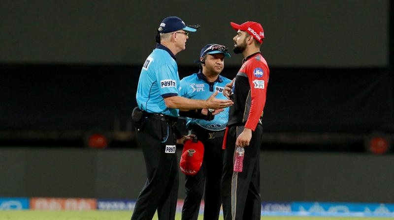 Andrew Tye's DRS withdrawl led to RCB skipper Virat Kohli fuming over the umpires. (Photo: BCCI) Andrew Tye's DRS withdrawl led to RCB skipper Virat Kohli fuming over the umpires. (Photo: BCCI)