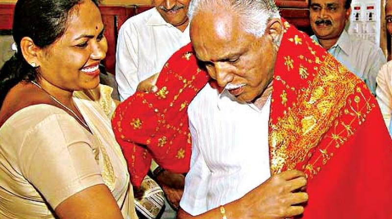 Udupi-Chikkamagaluru MP Shobha Karandlaje with party state president B.S. Yeddyurappa in a file photo Udupi-Chikkamagaluru MP Shobha Karandlaje with party state president B.S. Yeddyurappa in a file photo
