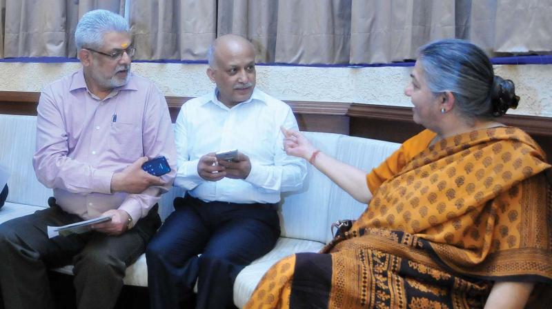 Centre for Innovation in Science and Social Action (CISSA) president G.G. Gangha-dharan, Uttarakhand Biodiversity Board member secretary S.S. Rasaily and Navdhanya managing trustee Vandana Shiva at a press meet in Thiruvananthapuram on Friday to announce International Biodiversity Congress. (Photo: A.V. MUZAFAR) Centre for Innovation in Science and Social Action (CISSA) president G.G. Gangha-dharan, Uttarakhand Biodiversity Board member secretary S.S. Rasaily and Navdhanya managing trustee Vandana Shiva at a press meet in Thiruvananthapuram on Friday to announce International Biodiversity Congress. (Photo: A.V. MUZAFAR)