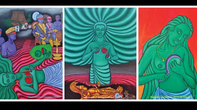 Nangeli’s paintings by T. Murali, on display at Cherthala. — DC Nangeli’s paintings by T. Murali, on display at Cherthala. — DC