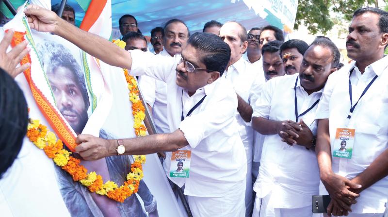 Congress leader V.M. Sudheeran during a protest meet organised by Dalit Congress in Thrissur on Monday. (Photo: DC) Congress leader V.M. Sudheeran during a protest meet organised by Dalit Congress in Thrissur on Monday. (Photo: DC)