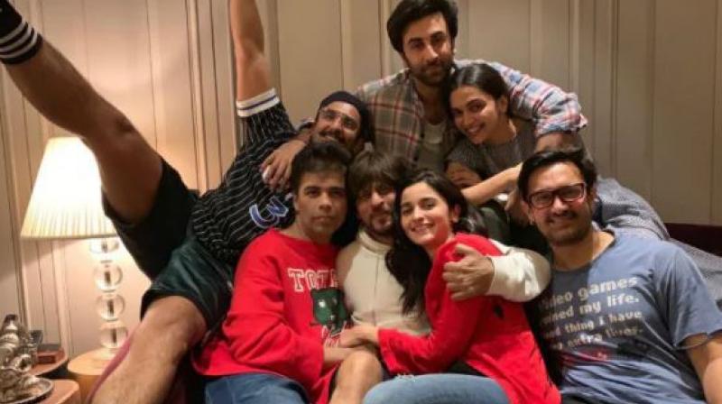A photo of Ranveer Singh, Karan Johar, Shah Rukh Khan, Alia Bhatt, Aamir Khan, Deepika Padukone and Ranbir Kapoor. A photo of Ranveer Singh, Karan Johar, Shah Rukh Khan, Alia Bhatt, Aamir Khan, Deepika Padukone and Ranbir Kapoor.