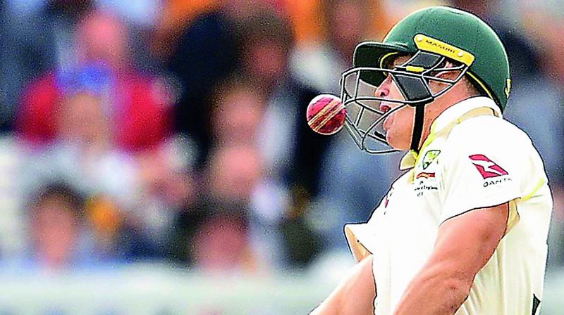 Marnus Labuschagne, who came in as substitute for Steve Smith, got hit on the grille.(Photo: AFP) Marnus Labuschagne, who came in as substitute for Steve Smith, got hit on the grille.(Photo: AFP)