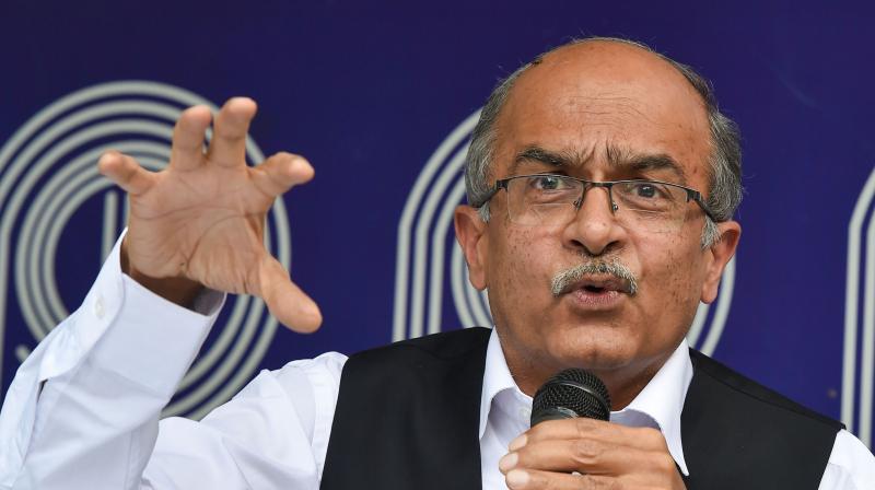 File photo of Prashant Bhushan addressing a press conference in New Delhi. PTI Photo