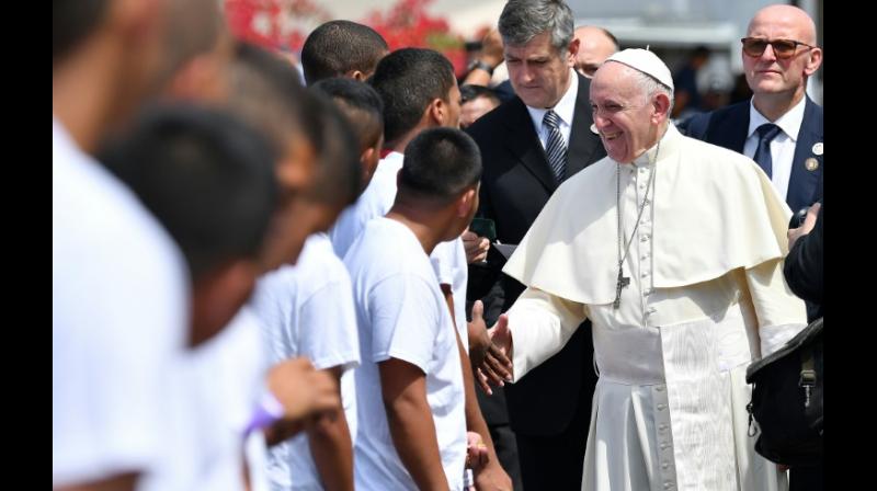 Pope Francis greets young detainees before leaving Las Garzas youth detention centre in Pacora, on the outskirts of Panama City, on January 25, 2019, during his visit to Panama for World Youth Day. (Photo: AFP) Pope Francis greets young detainees before leaving Las Garzas youth detention centre in Pacora, on the outskirts of Panama City, on January 25, 2019, during his visit to Panama for World Youth Day. (Photo: AFP)