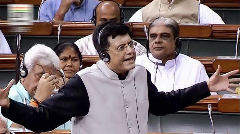 Goyal was speaking in the Lok Sabha after moving four bills seeking to amend the Goods and Services Tax (GST) laws for consideration and passage. (Photo: File) Goyal was speaking in the Lok Sabha after moving four bills seeking to amend the Goods and Services Tax (GST) laws for consideration and passage. (Photo: File)