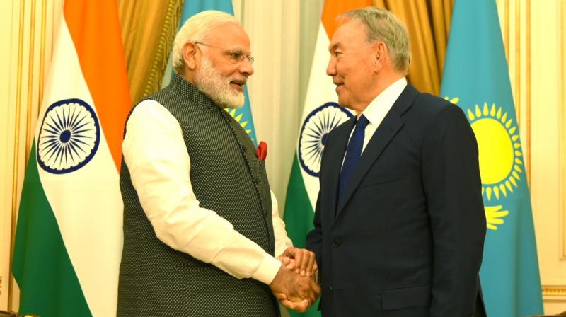 Mr Nursultan Nazarbayev, President of the Republic of Kazakhstan met Narendra Modi and discussed ways to expand bilateral ties.(Photo: Twitter/@PMOIndia) Mr Nursultan Nazarbayev, President of the Republic of Kazakhstan met Narendra Modi and discussed ways to expand bilateral ties.(Photo: Twitter/@PMOIndia)