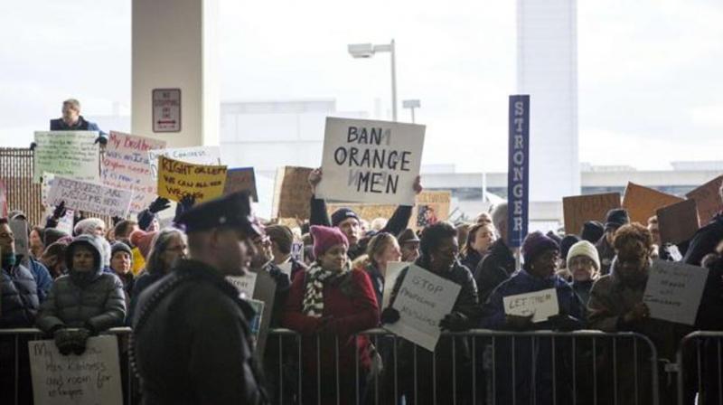 Demonstrators at Philadelphia International Airport protest against the executive order that President Donald Trump signed clamping down on refugee admissions and temporarily restricting travellers from seven predominantly Muslim countries on January 29, 2017 in Philadelphia, Pennsylvania. (Photo: AFP) Demonstrators at Philadelphia International Airport protest against the executive order that President Donald Trump signed clamping down on refugee admissions and temporarily restricting travellers from seven predominantly Muslim countries on January 29, 2017 in Philadelphia, Pennsylvania. (Photo: AFP)