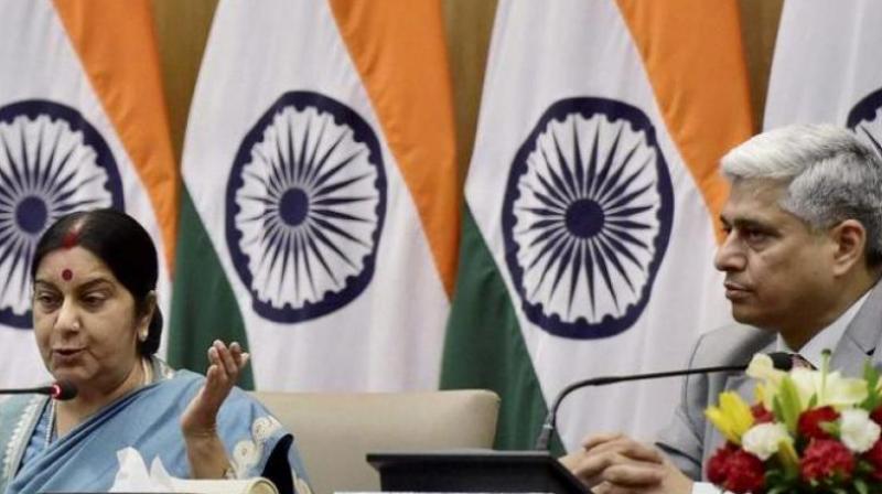 External Affairs Minister Sushma Swaraj and MEA spokesperson Vikas Swarup (Photo: PTI) External Affairs Minister Sushma Swaraj and MEA spokesperson Vikas Swarup (Photo: PTI)