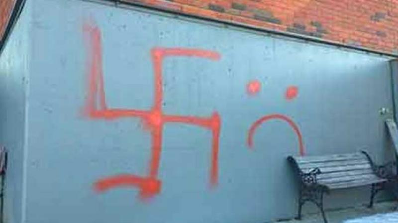 Police said a graffiti coordinator and a hate crime coordinator have been called in to investigate the vandalism, Calgary Herald reported yesterday. (Photo: Twitter) Police said a graffiti coordinator and a hate crime coordinator have been called in to investigate the vandalism, Calgary Herald reported yesterday. (Photo: Twitter)