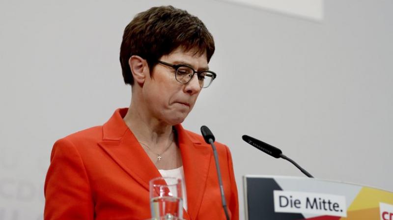 Annegret Kramp-Karrenbauer, chairwoman of the German Christian Democratic Union (CDU), adresses the media during a press conference at the party's headquarters in Berlin, Germany.AP photo Annegret Kramp-Karrenbauer, chairwoman of the German Christian Democratic Union (CDU), adresses the media during a press conference at the party's headquarters in Berlin, Germany.AP photo