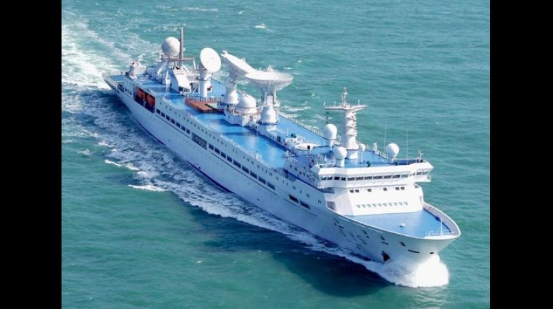 Chinese Spy Ship Yuan Wang 5, which was scheduled to berth in the Hambantota port (Photo: Twitter)