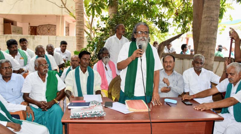 Farmers’ leader P. Ayyakannu at an interaction with leaders of various ryots associations in Tiruchy on Sunday. (Photo: DC) Farmers’ leader P. Ayyakannu at an interaction with leaders of various ryots associations in Tiruchy on Sunday. (Photo: DC)