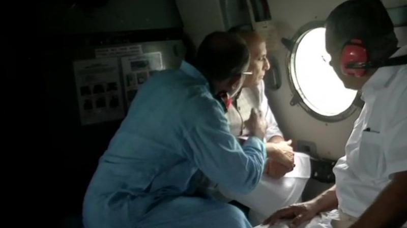 Union Home Minister Rajnath Singh conducted an aerial survey of the flood-affected regions of the state. (Photo: Twitter | ANI) Union Home Minister Rajnath Singh conducted an aerial survey of the flood-affected regions of the state. (Photo: Twitter | ANI)