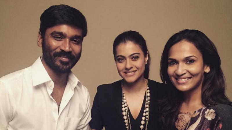 Kajol poses with Dhanush and Soundarya Rajnikanth. Kajol poses with Dhanush and Soundarya Rajnikanth.