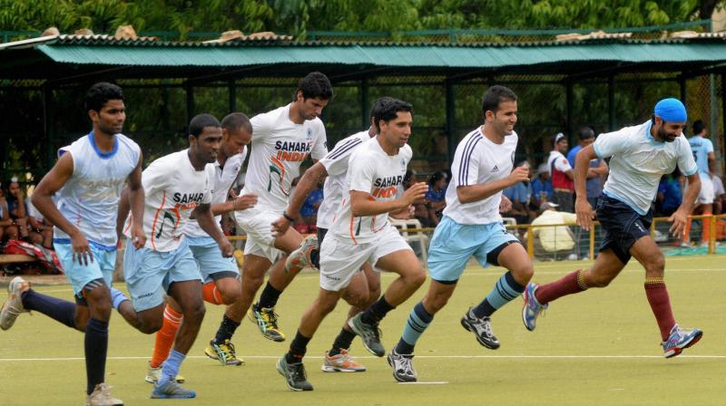 Indian hockey players training at SAI Centre in Bengaluru. PTI Photo