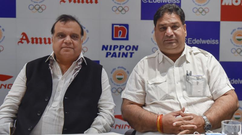 Indian Olympic Association (IOA) president Narinder Batra (L) and General Secretary Rajeev Mehta. PTI Photo