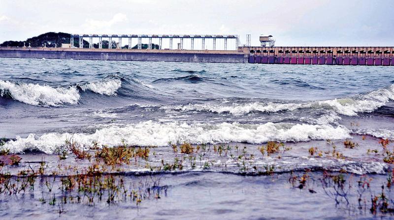 The water level at KRS Reservoir in Mandya district touched 110 ft as against the full reservoir level of 124.80 ft on Monday. (Photo:KPN) The water level at KRS Reservoir in Mandya district touched 110 ft as against the full reservoir level of 124.80 ft on Monday. (Photo:KPN)