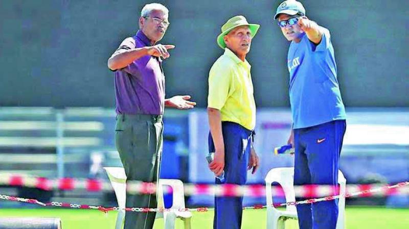 BCCI chief curator Daljit Singh (centre) and Pune curator Pandurang Salgaoncar (left) came under the scrutiny after rolling out a “poor” pitch for the first Test against Australia. BCCI chief curator Daljit Singh (centre) and Pune curator Pandurang Salgaoncar (left) came under the scrutiny after rolling out a “poor” pitch for the first Test against Australia.
