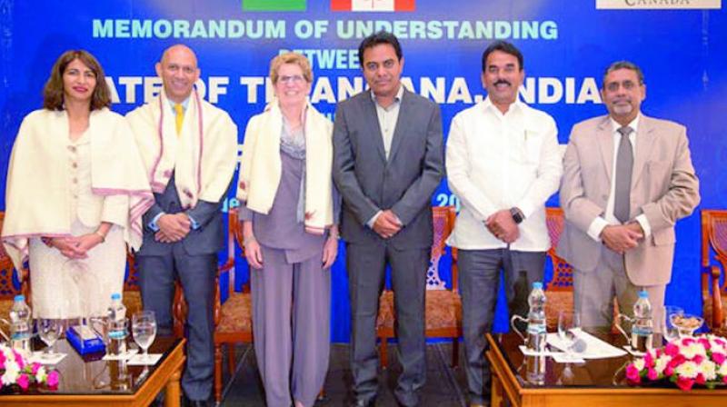 MPP Dipika Damerla with Premier Kathleen Wynne and IT minister K.T. Rama Rao in Hyderabad as part of Ontario Mission. MPP Dipika Damerla with Premier Kathleen Wynne and IT minister K.T. Rama Rao in Hyderabad as part of Ontario Mission.