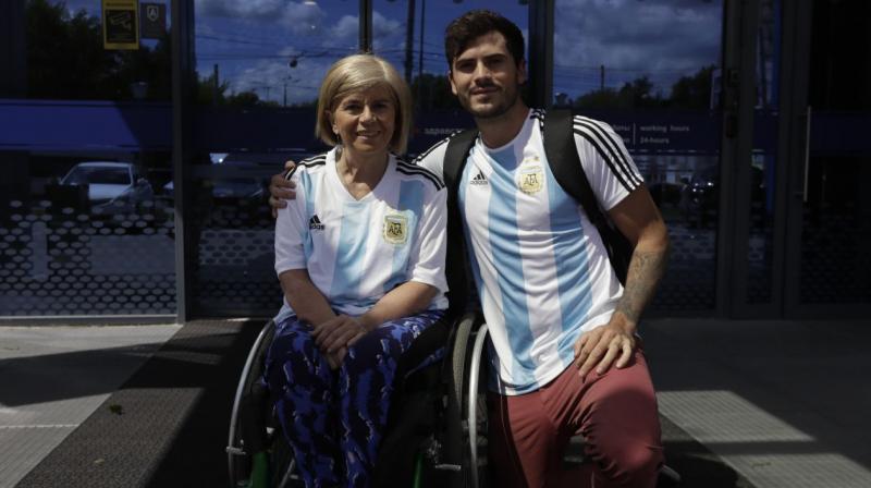 The Argentine fan of Lionel Messi, Nora Espector, who needs a wheelchair because she has multiple sclerosis, travelled to the World Cup in Russia with her youngest son. (Photo: AP) The Argentine fan of Lionel Messi, Nora Espector, who needs a wheelchair because she has multiple sclerosis, travelled to the World Cup in Russia with her youngest son. (Photo: AP)