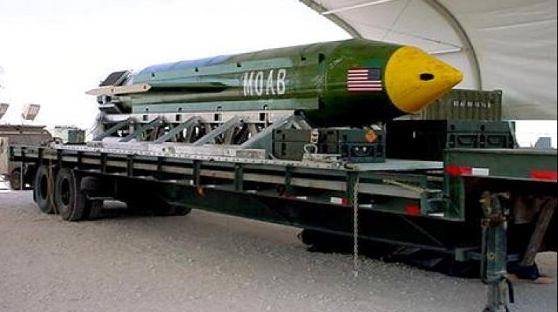This photo provided by Eglin Air Force Base shows the GBU-43/B Massive Ordnance Air Blast bomb. The Pentagon says U.S. forces in Afghanistan dropped the military's largest non-nuclear bomb on an Islamic State target in Afghanistan. (Photo: AP) This photo provided by Eglin Air Force Base shows the GBU-43/B Massive Ordnance Air Blast bomb. The Pentagon says U.S. forces in Afghanistan dropped the military's largest non-nuclear bomb on an Islamic State target in Afghanistan. (Photo: AP)