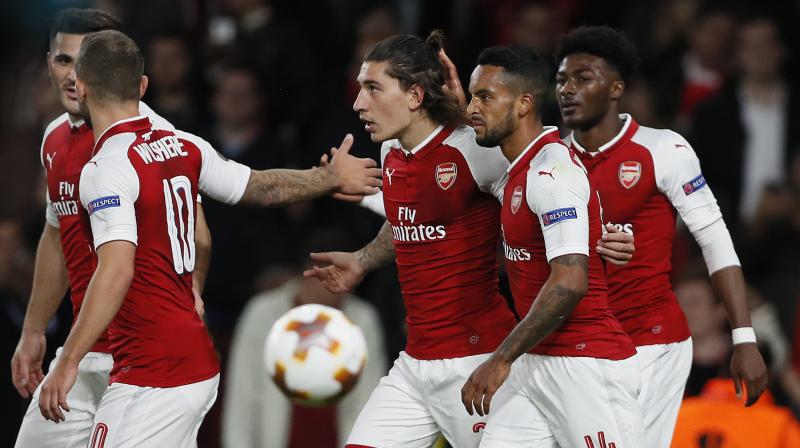 Arsenal came from behind to beat Cologne 3-1 in a Europa League clash on Thursday that was delayed for an hour due to crowd trouble. (Photo: AP) Arsenal came from behind to beat Cologne 3-1 in a Europa League clash on Thursday that was delayed for an hour due to crowd trouble. (Photo: AP)