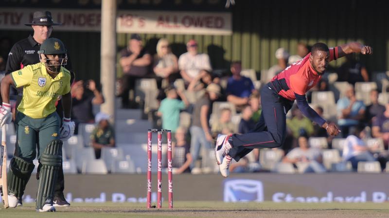 Following the heartbreaking one-run loss in the first T20I against South Africa, England pacer Chris Jordan said that the side has a strong squad to compete against any team. (Photo:AP) Following the heartbreaking one-run loss in the first T20I against South Africa, England pacer Chris Jordan said that the side has a strong squad to compete against any team. (Photo:AP)