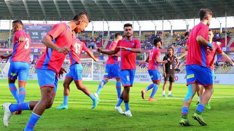 FC Goa players at a training session in Margao on Wednesday. FC Goa players at a training session in Margao on Wednesday.