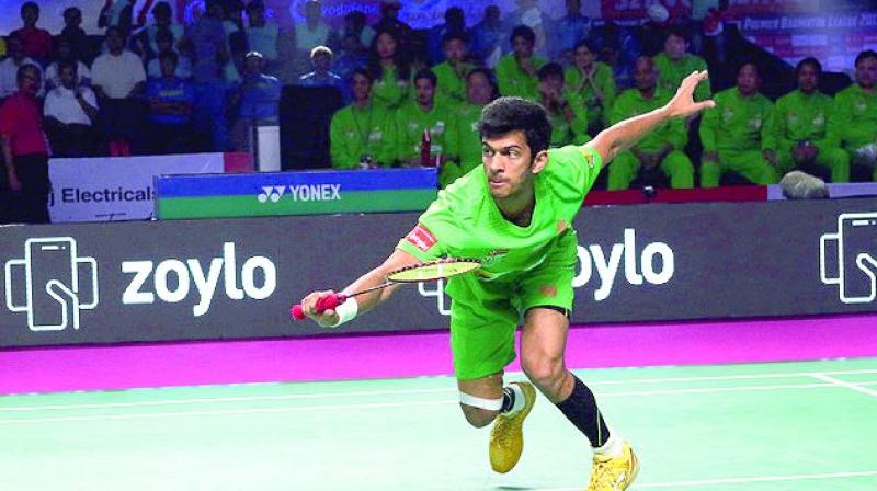 North Eastern Warriors’ Ajay Jayaram in action against Delhi Dashers’ Wing Ki Wong Vincent in Hyderabad. North Eastern Warriors’ Ajay Jayaram in action against Delhi Dashers’ Wing Ki Wong Vincent in Hyderabad.