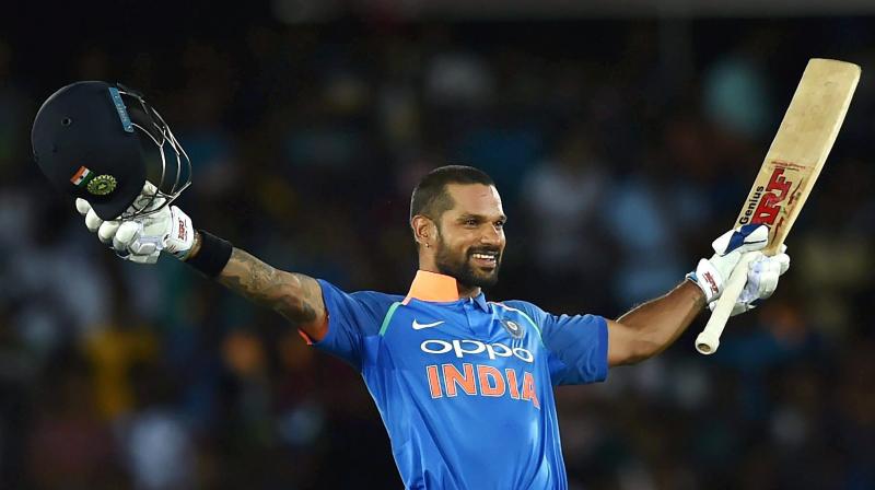 Shikhar Dhawan ended his prolonged bad patch with a career-best 143 off 115 balls and in Rohit Sharma's company guided India to a commanding 358/9 in the fourth ODI against Australia here on Sunday. (Photo: AP) Shikhar Dhawan ended his prolonged bad patch with a career-best 143 off 115 balls and in Rohit Sharma's company guided India to a commanding 358/9 in the fourth ODI against Australia here on Sunday. (Photo: AP)