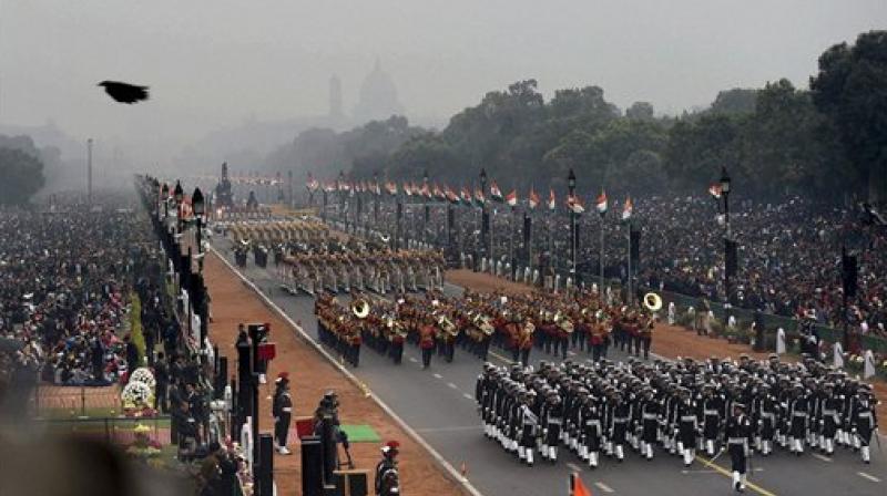 Contingents march past at the Rajpath during the 68th Republic Day Parade in New Delhi on Thursday. (Photo: PTI) Contingents march past at the Rajpath during the 68th Republic Day Parade in New Delhi on Thursday. (Photo: PTI)