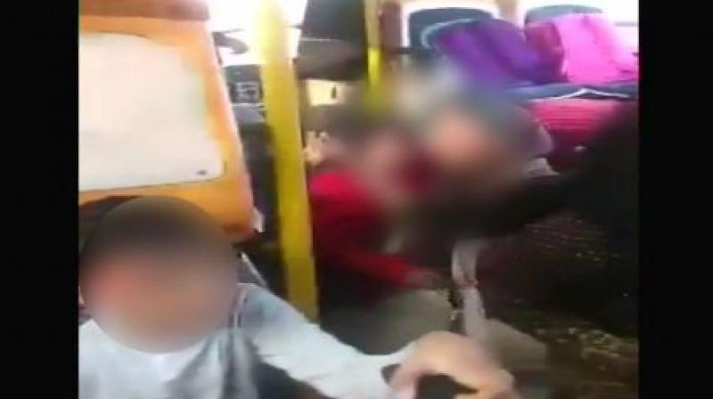 A school bus attacked by protesters in Gurgaon against release of film Padmaavat. (Photo: ANI) A school bus attacked by protesters in Gurgaon against release of film Padmaavat. (Photo: ANI)