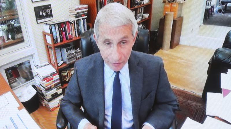 Dr. Anthony Fauci, director of the National Institute of Allergy and Infectious Diseases speaks remotely during a virtual Senate Committee for Health, Education, Labor, and Pensions hearing on Capitol Hill in Washington. (AP)