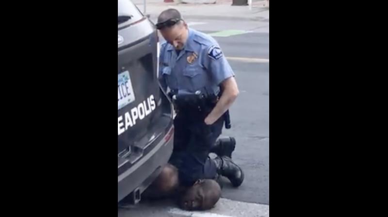 Frame from video provided by Darnella Frazier, a Minneapolis officer kneels on the neck of a handcuffed man who was pleading that he could not breathe in Minneapolis.
